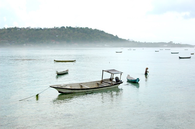 Ships of seaweed farmers ceningan island