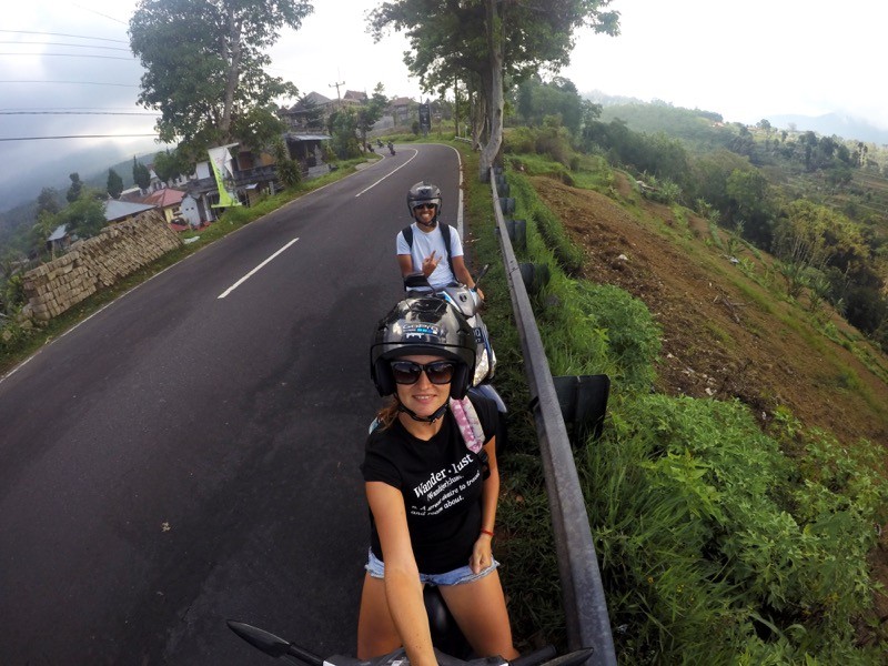 During the motorbike trip around Bali.